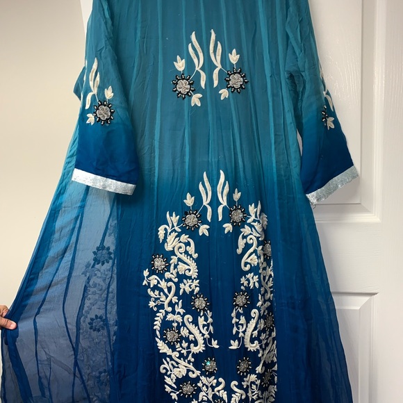 Blue ombré Pakistani Maxi dress frock EUC - Picture 5 of 8